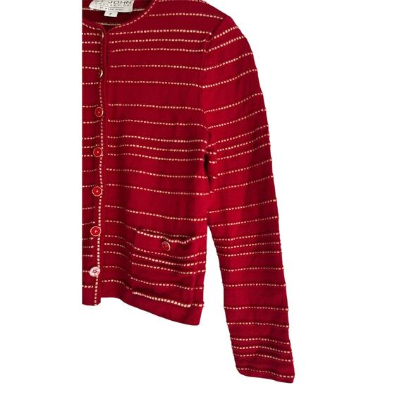 St. John Collection Size Petite Santana Knit Red & Gold Button Front Cardigan - Picture 4 of 5